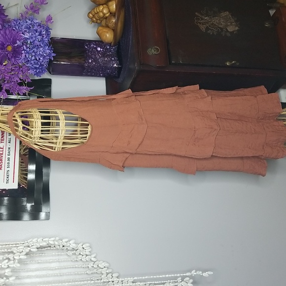 Grace + Karma Large Terracotta Tank with Back Tie Neck Multi Ruffled Midi Dress - Picture 2 of 8